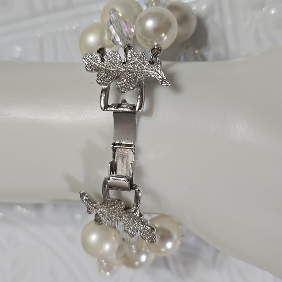 Vendome Faux Pearl and Faceted AB Aurora Borealis Three Strand Vintage Bracelet
